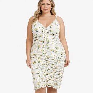 Haley & June Babydoll Floral Ruched Mini Dress Plus Size 3X White Yellow Cottage